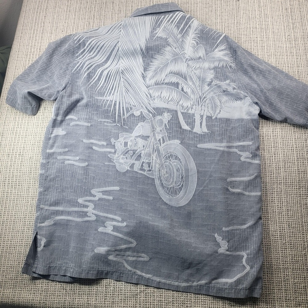 Harley-Davidson Shirt Mens XL Gray Motorcycle Short Sleeve Hawaiian Button Front - Picture 7 of 8